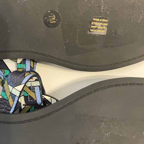 Tory Burch Millers Sandals Navy Basket -Weave Logo Green  7 🩴💚🤍 - Picture 10 of 12